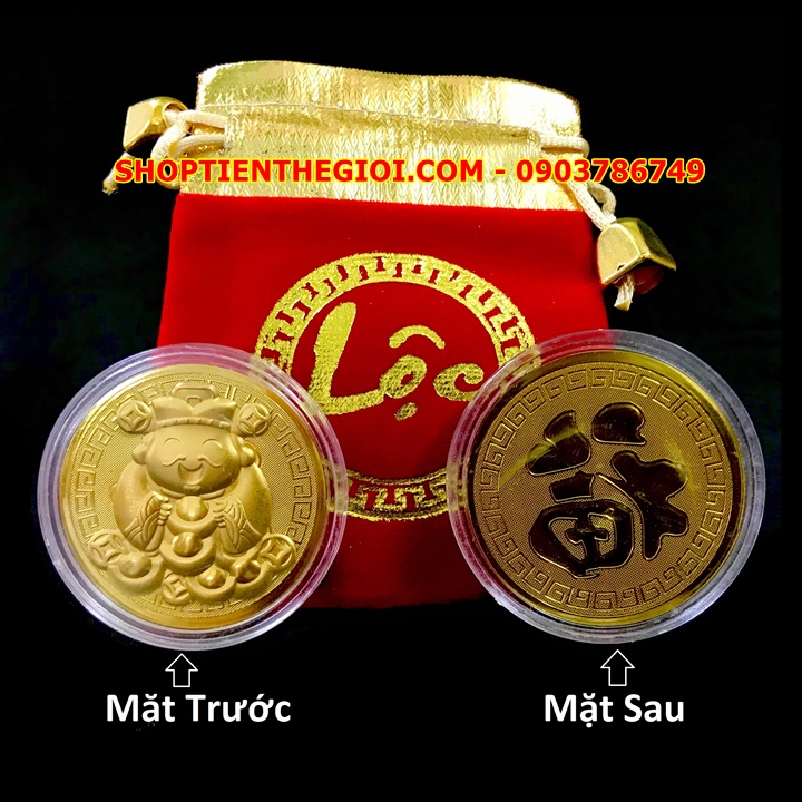 Đồng xu Thần Tài Cute Tặng Túi Gấm Lộc - SP005424